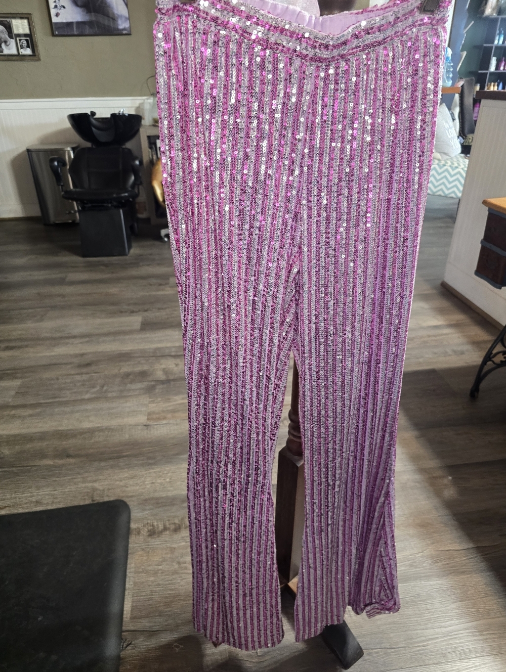 Sparkling Pink Sequin Striped Palazzo Pants